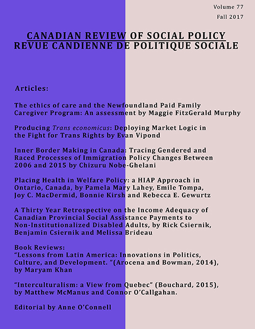 Canadian Review of Social Policy | Revue Canadienne de politique sociale volume 77 (2017)